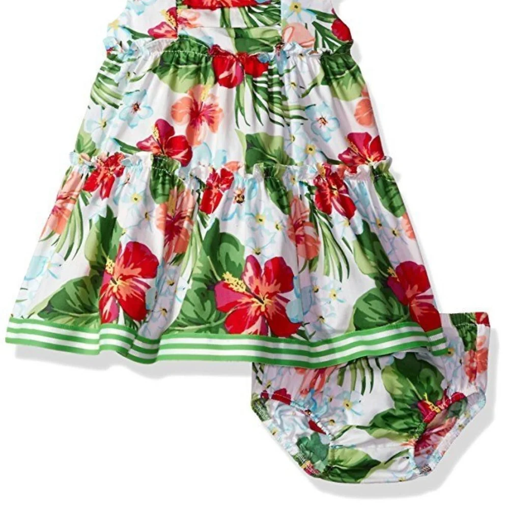 Bonnie Baby Tropical Floral Poplin Sundress Dress Set Size 3-6 NB‎ NWT